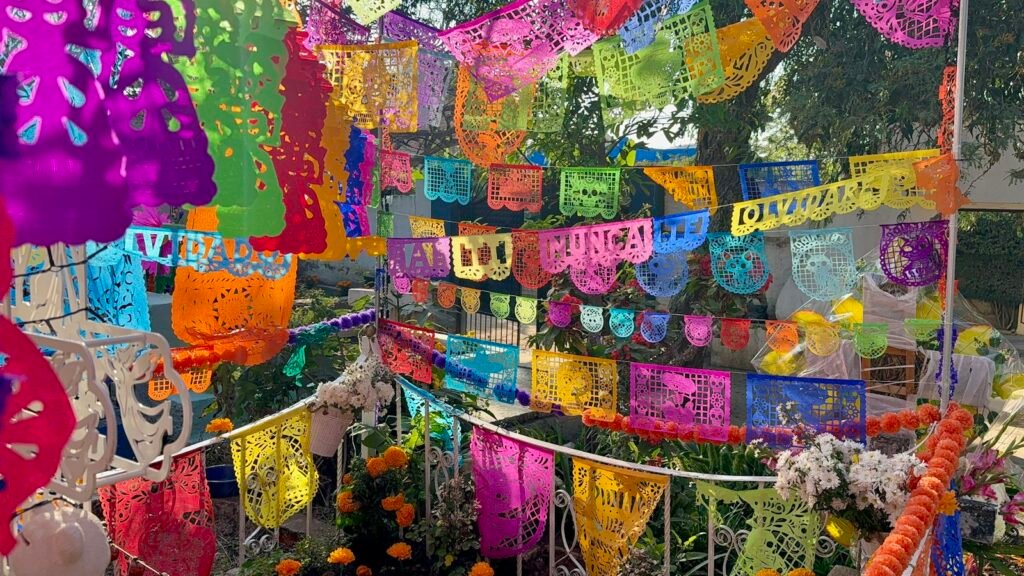 Colorful papel picado for Día de Muertos in Los Cabos