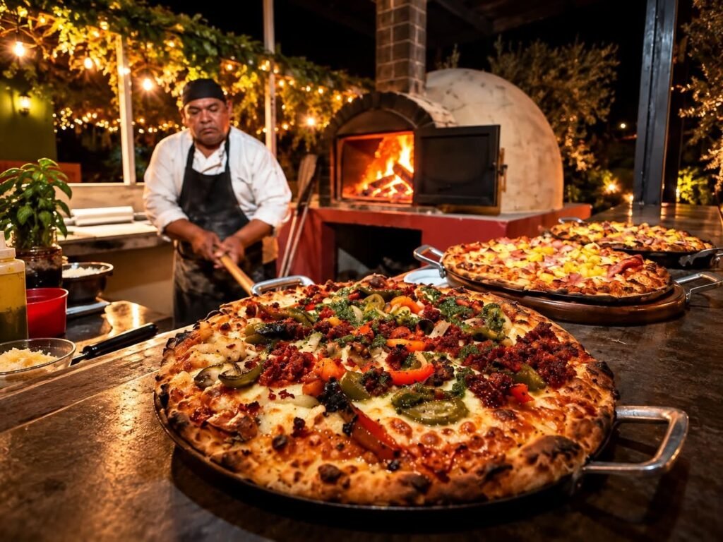Wood-fired pizza and oven at Higos y Olivos, El Tezal
